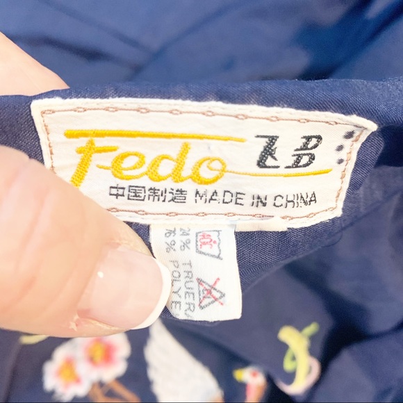 VINTAGE Navy Blue Kimono Robe Peacock Embroidery - Picture 7 of 7